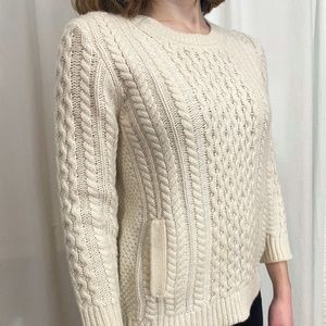 J Crew Creme Cable Knit with Pockets Sweater